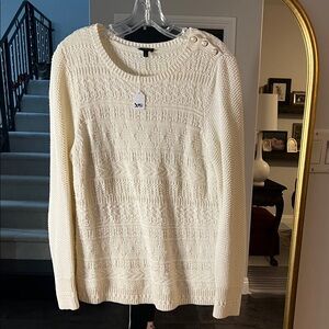 Talbots Cream Textured Sweater with Button Accents